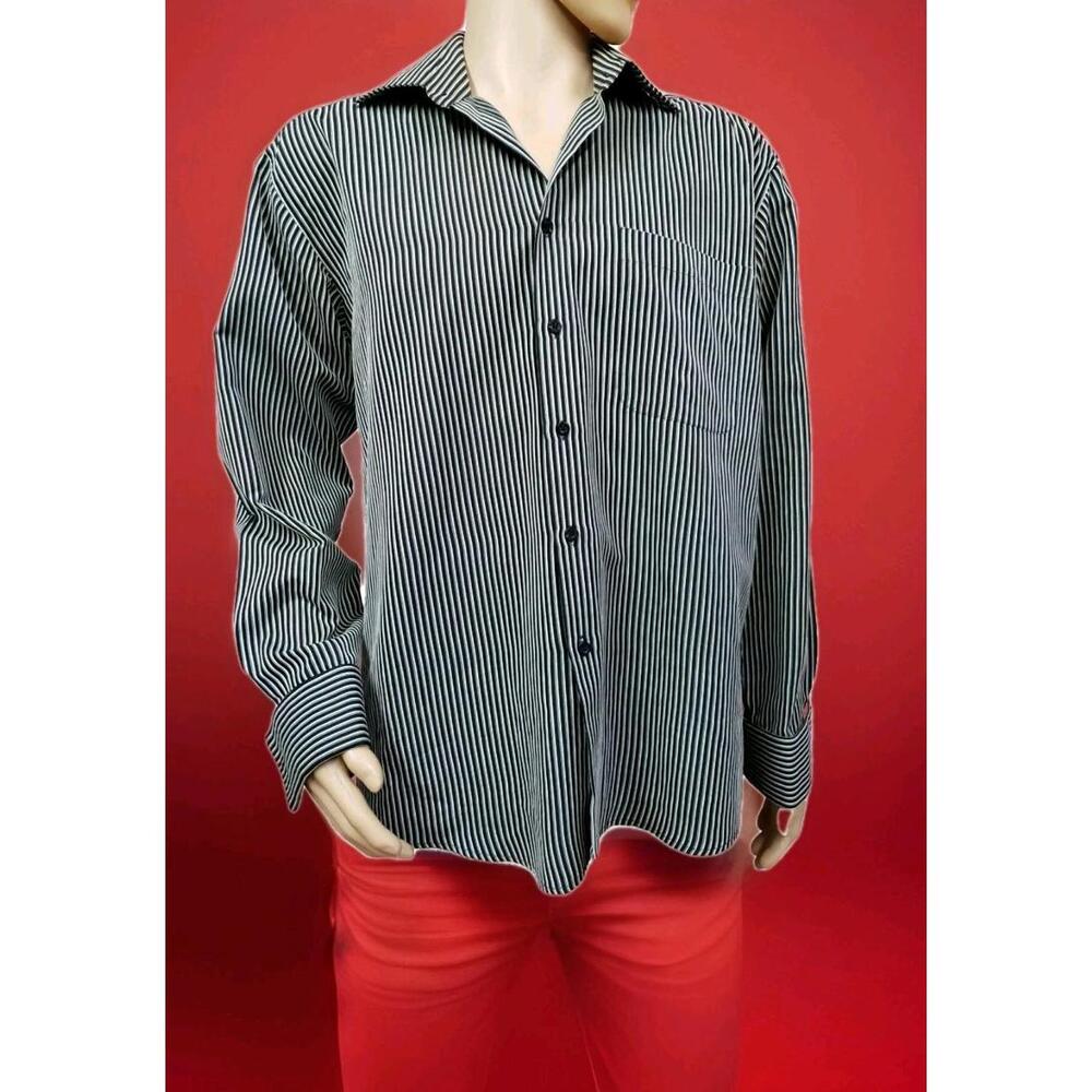 TED LAPIDUS Men's Size 42/184 Striped Black Buttons Up Shirt